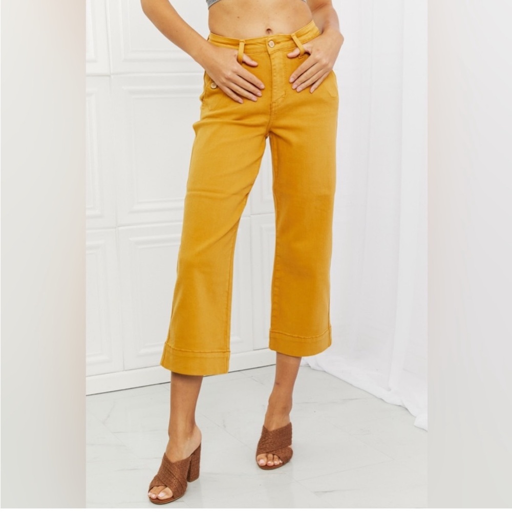 Judy Blue Jayza Mustard Yellow Gold Cropped Jeans 88640 16W